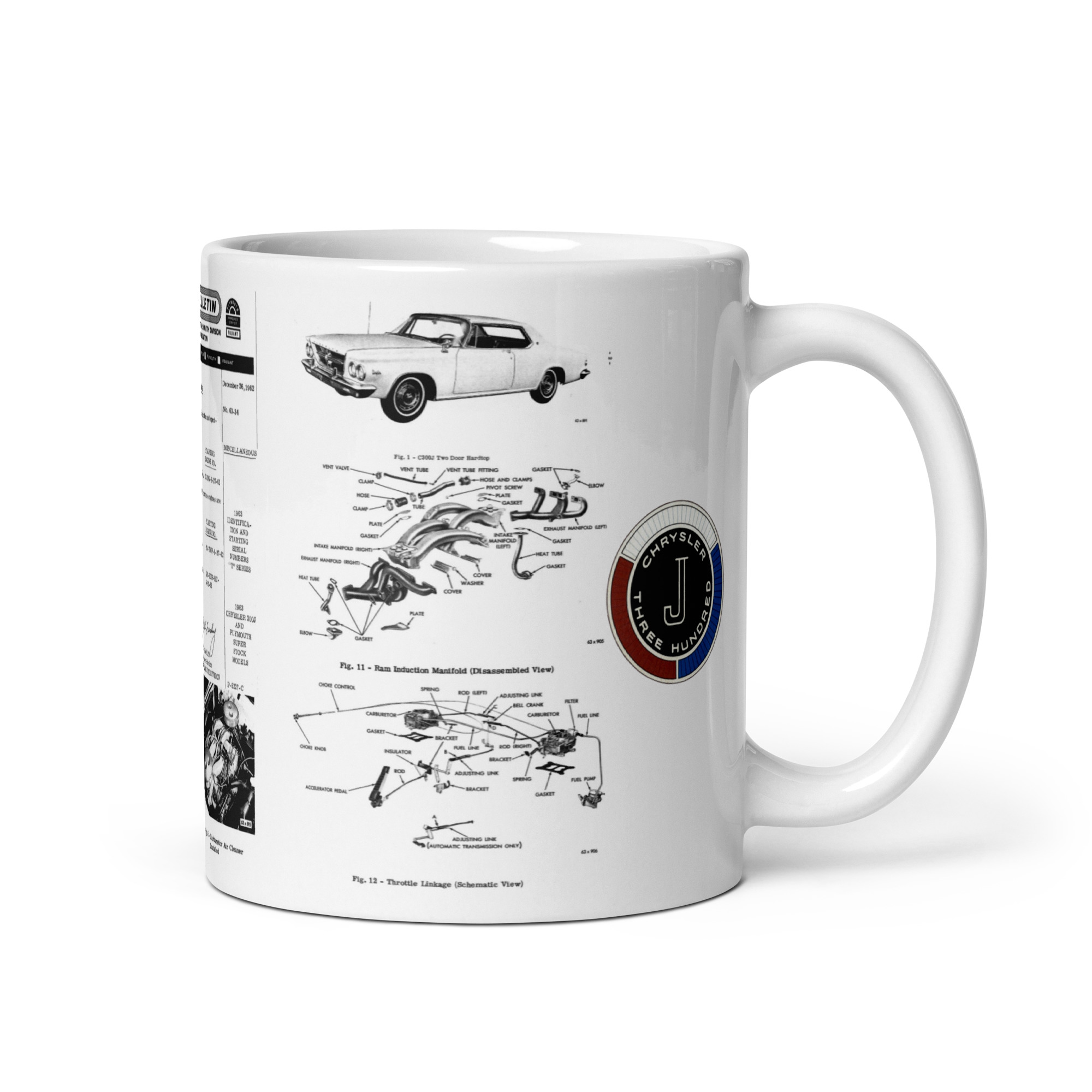1963 Chrysler 300 J + Plymouth 426 Super Stock Service Bulletin Coffee Mug 413 Crossram - Image 2