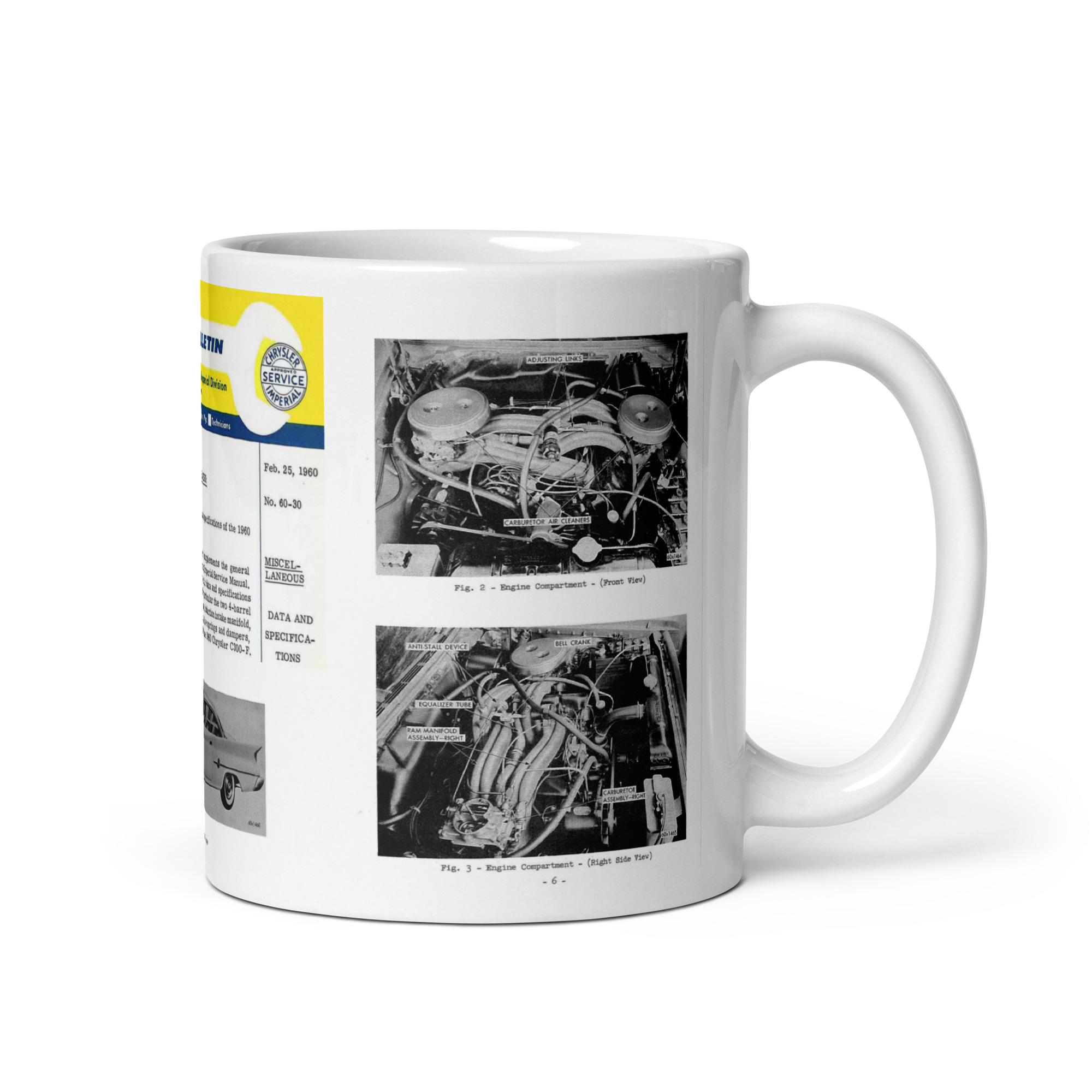 1960 Chrysler 300 F Technical Service Bulletin Coffee Mug Crossram 413 Sonoramic - Image 2