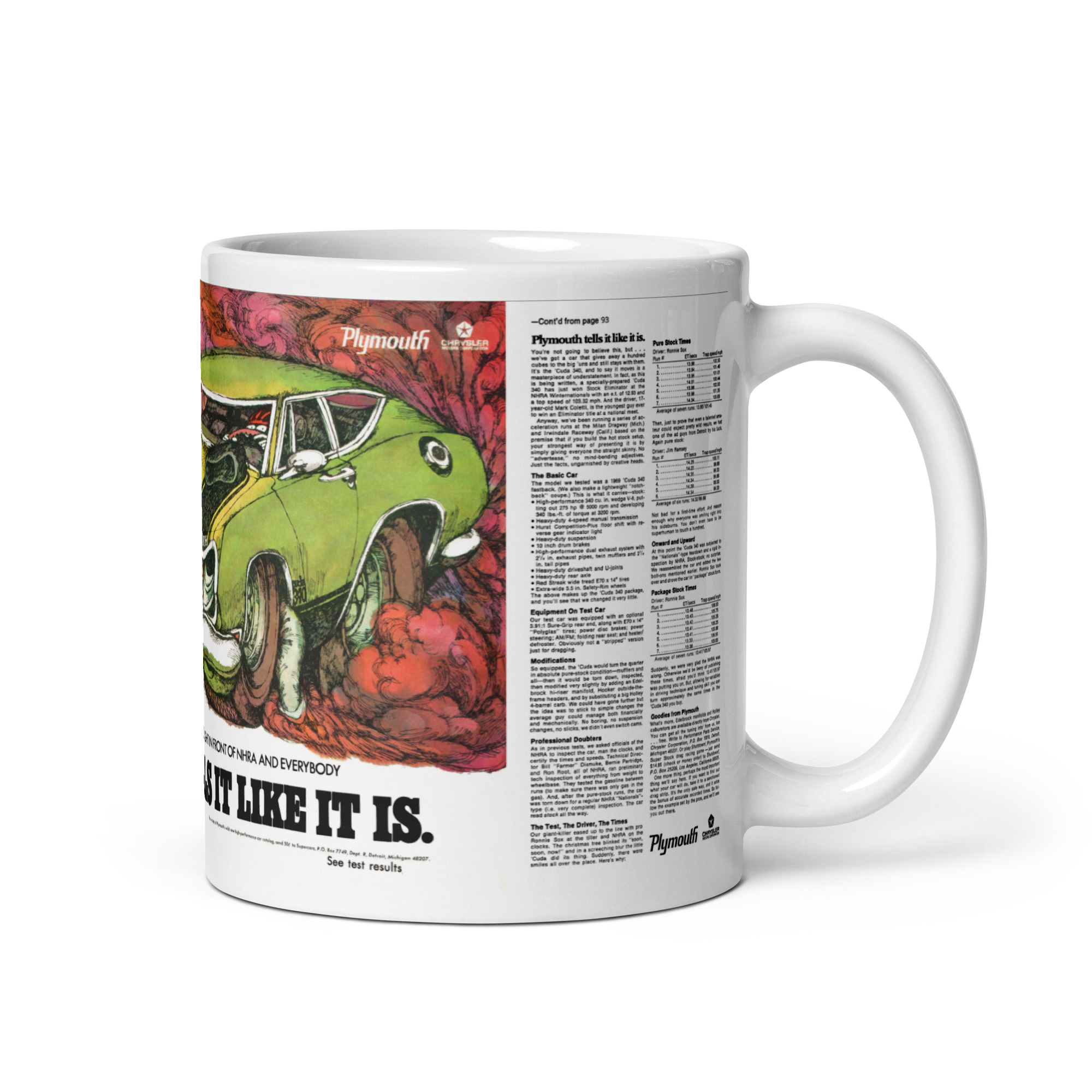 1969 Plymouth Barracuda 2 Magazine Ad Coffee Mug 340 383 440 - Image 2