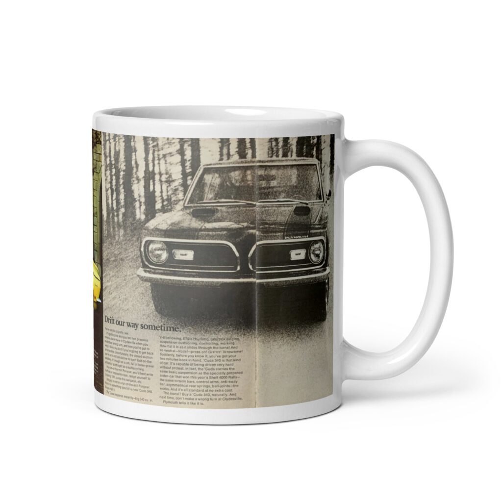1969 Plymouth Barracuda 2 Magazine Ad Coffee Mug 340 383 Drift Our Way