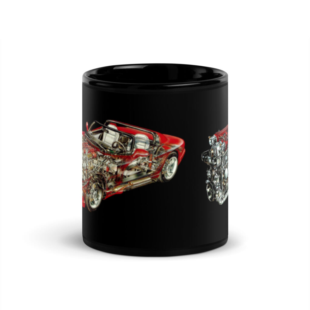 Dodge Viper AND V 10 Engine Cutaways Black Coffee Mug V-10 1993 Sales Brochure