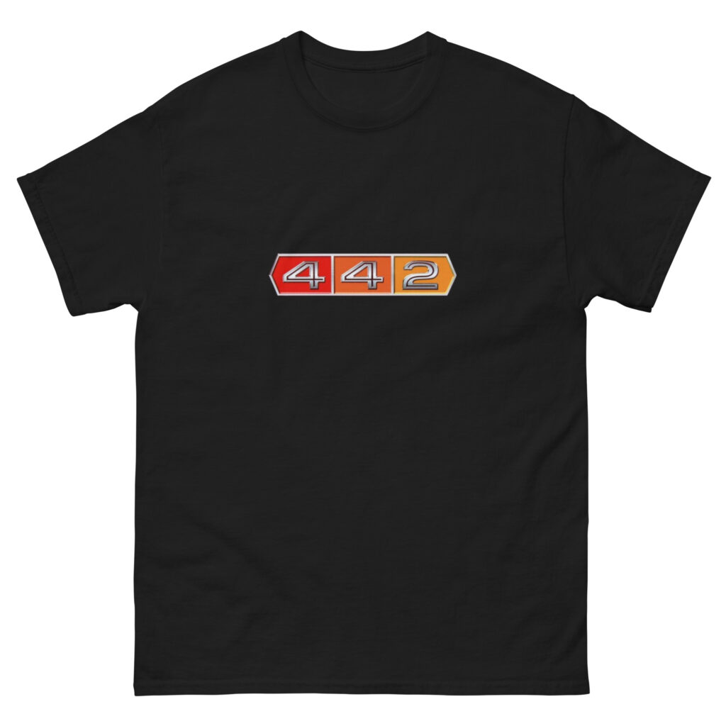 🏁 Wear the Badge of Lansing Muscle: The 1970 Olds 4-4-2 Tri-Color Performance Tee!