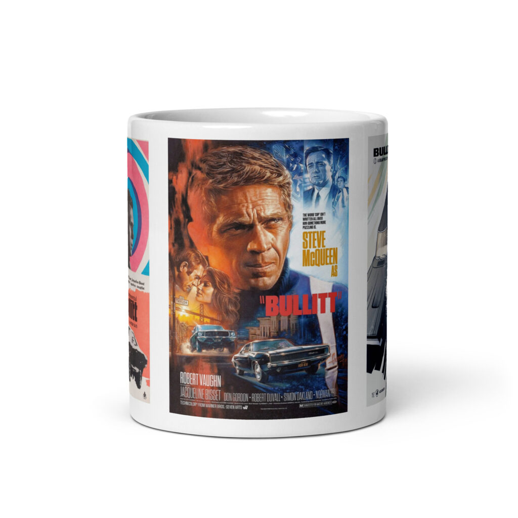 3 Bullitt Movie Poster Coffee Mug 1968 Charger R/T 440 Mustang GT 390 McQueen