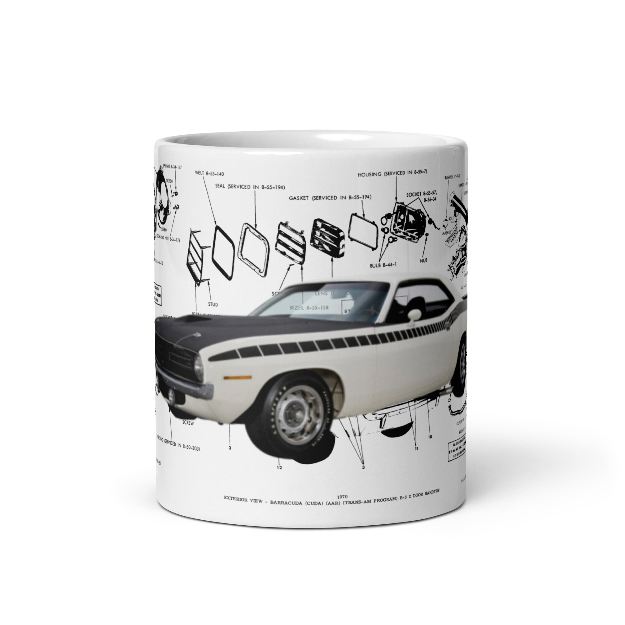 1970 AAR Cuda Factory Parts Diagrams Coffee Mug 340+6 Lamps Diff Exhaust