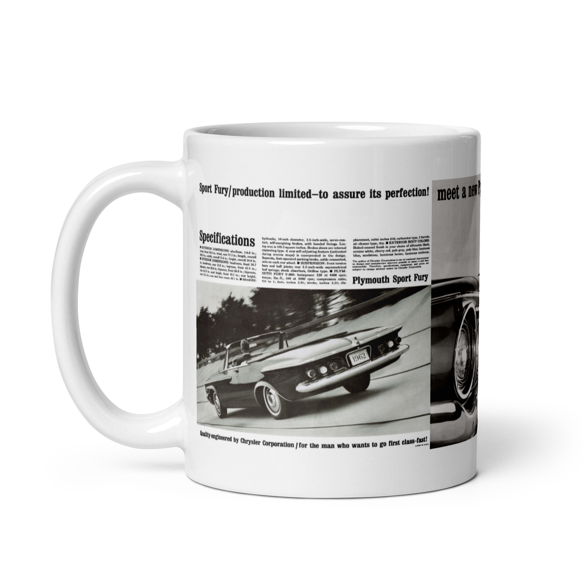 1962 Meet The New Sport Fury Sales Brochure Coffee Mug 361 383 413 Plymouth - Image 3