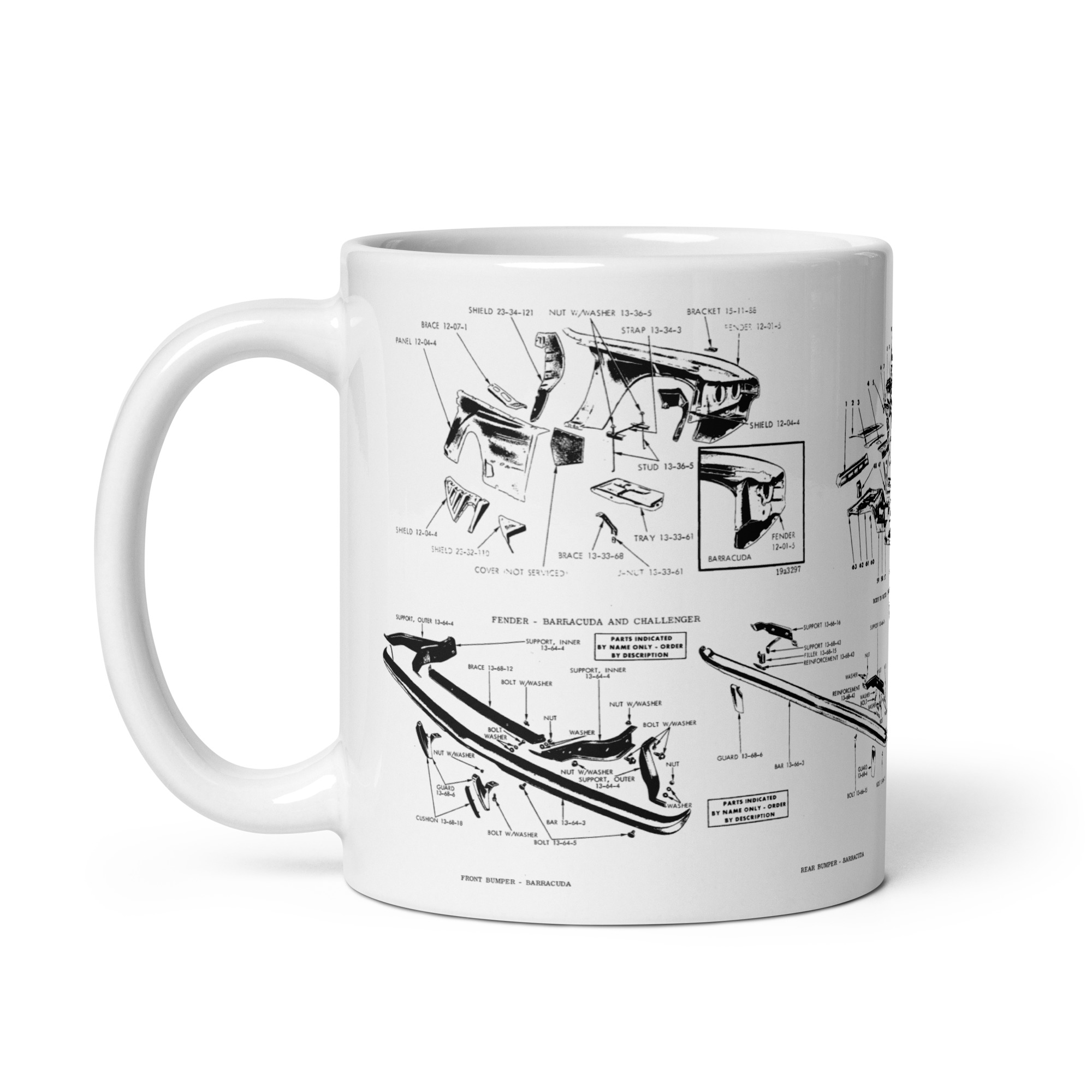 1970 1971 Barracuda and Challenger Body Panels Coffee Mug Factory Parts Diagrams Bumpers - Image 3