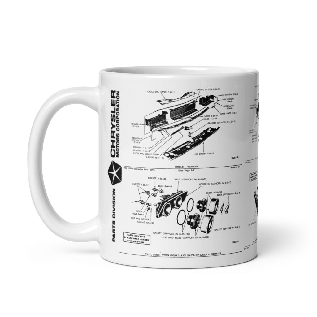 1968 1969 1970 Dodge Charger Parts Diagrams Coffee Mug Grilles and Tail Lamps R/T