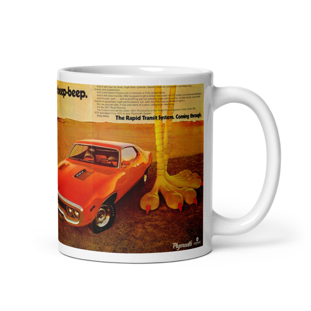 1971 Plymouth Roadrunner 2 Magazine Ad Coffee Mug 340 383 426