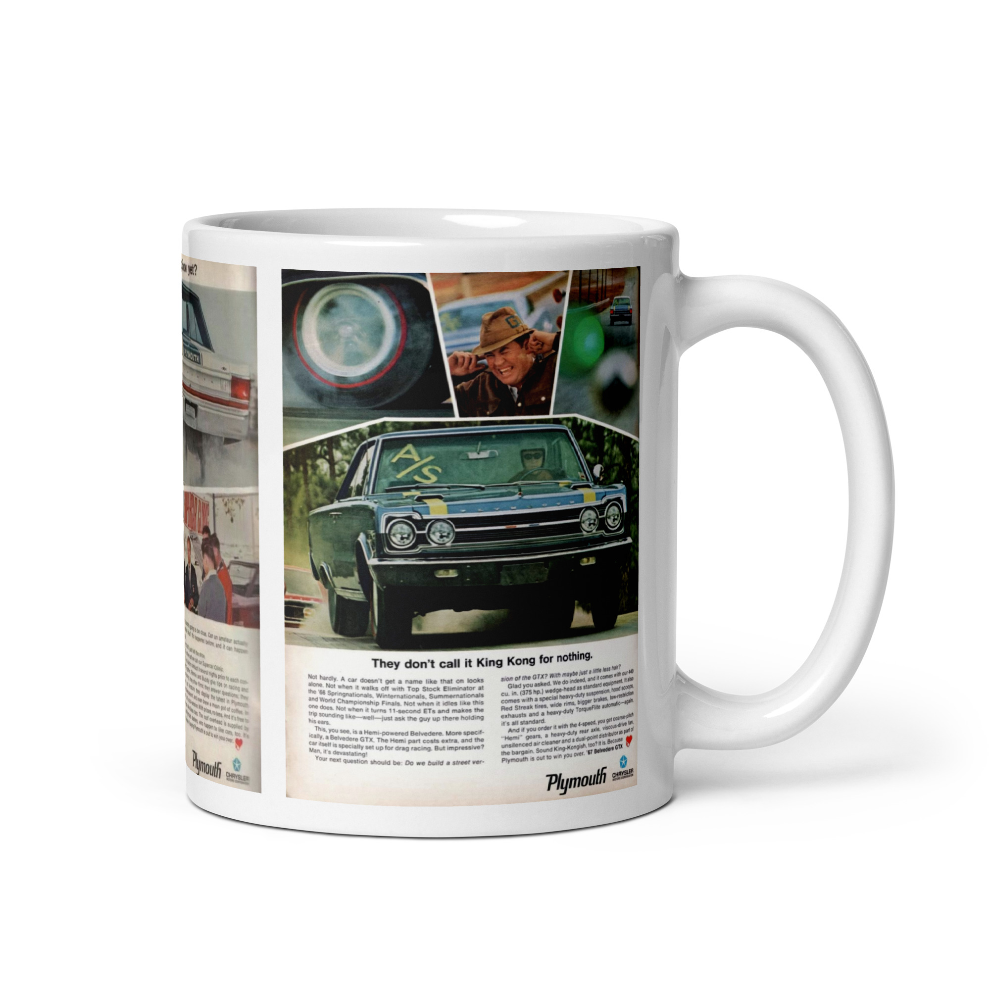 1967 Plymouth GTX 3 Magazine Ad Coffee Mug 440 426 Hemi Racing - Image 2