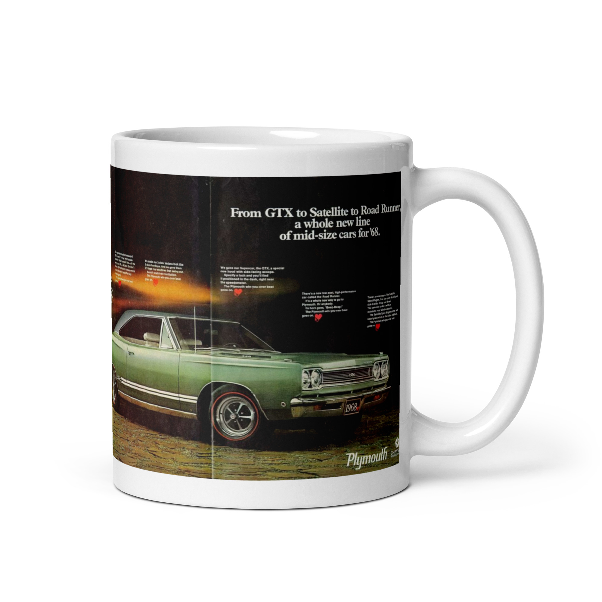 1968 Plymouth GTX Magazine Ad Coffee Mug Newspaper Love 68 New Style - Image 2