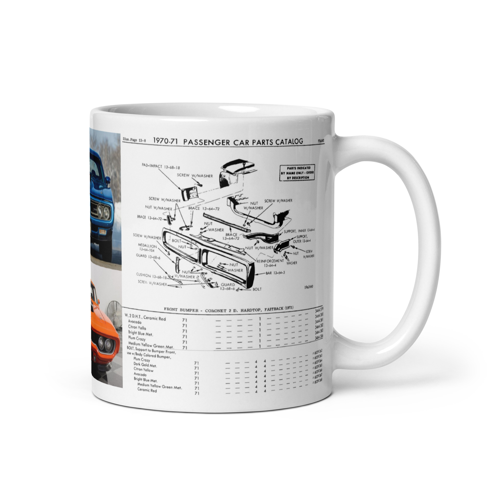 1971 Dodge Charger Plymouth Roadrunner A54 Colored Bumper Parts Manual Diagrams Mug - Image 2
