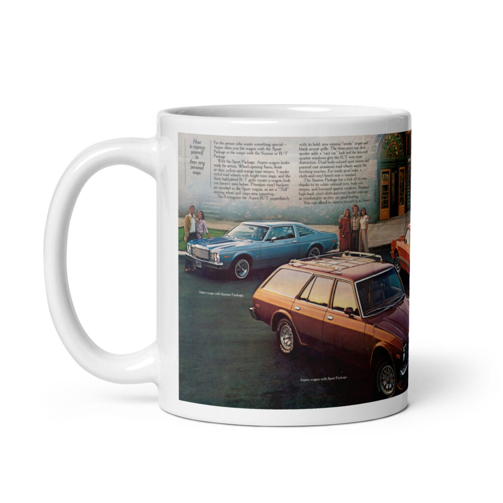 1979 Dodge Aspen Sales Brochure Coffee Mug R/T Sunrise Sport Wagon T-Roof