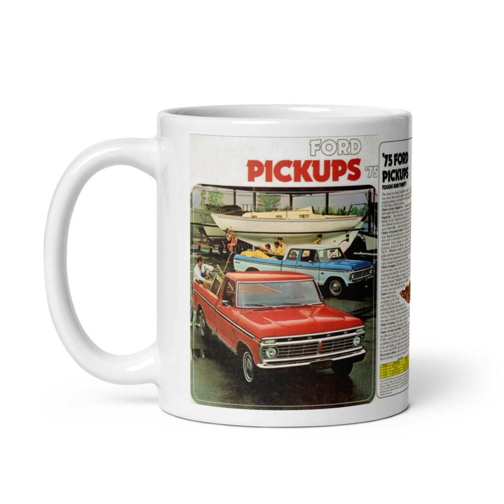 1975 Ford Pickups Sales Brochure Coffee Mug SuperCab Crew Cab 300 6 to 460