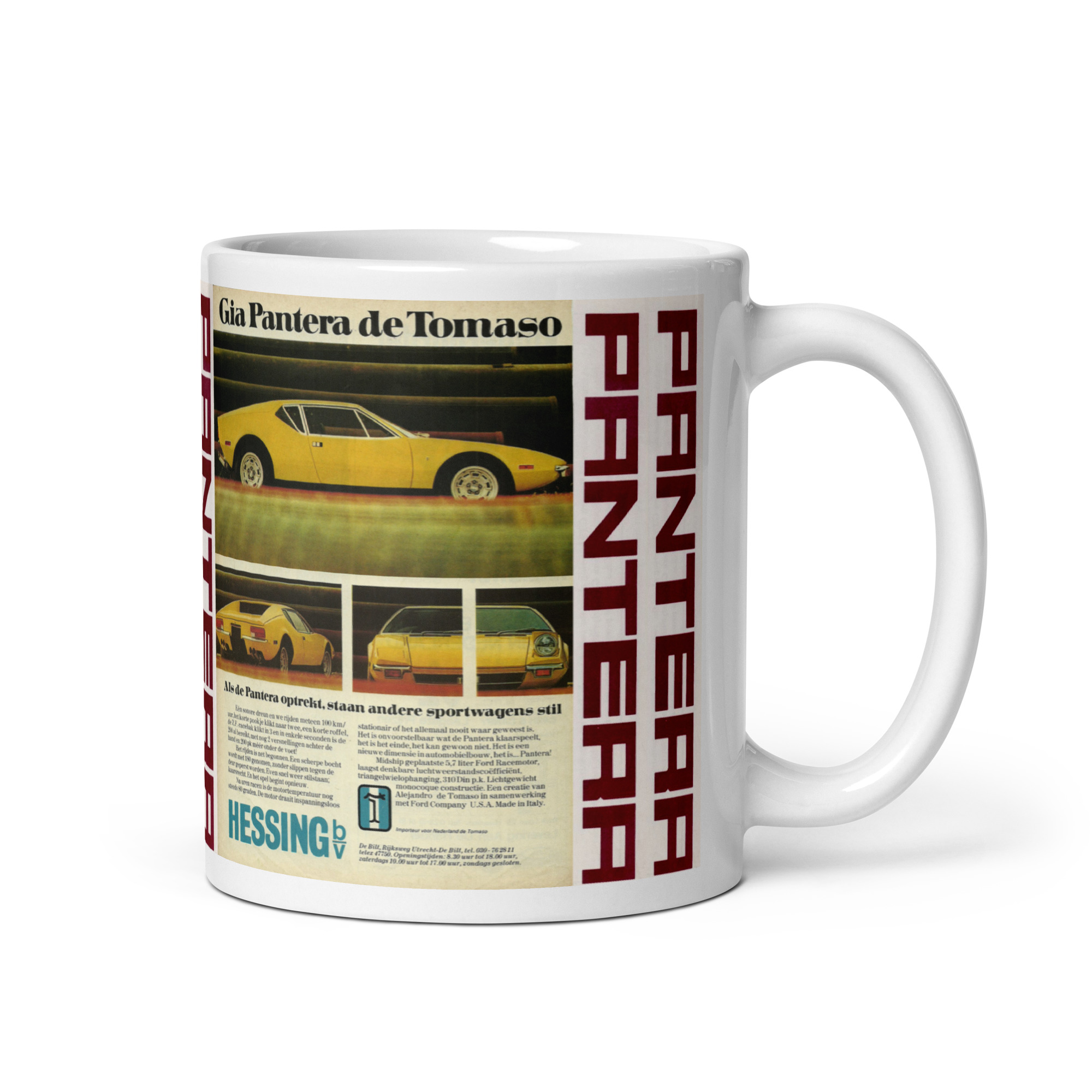1973 DeTomaso Pantera Magazine Ads Coffee Mug 351 - Image 2