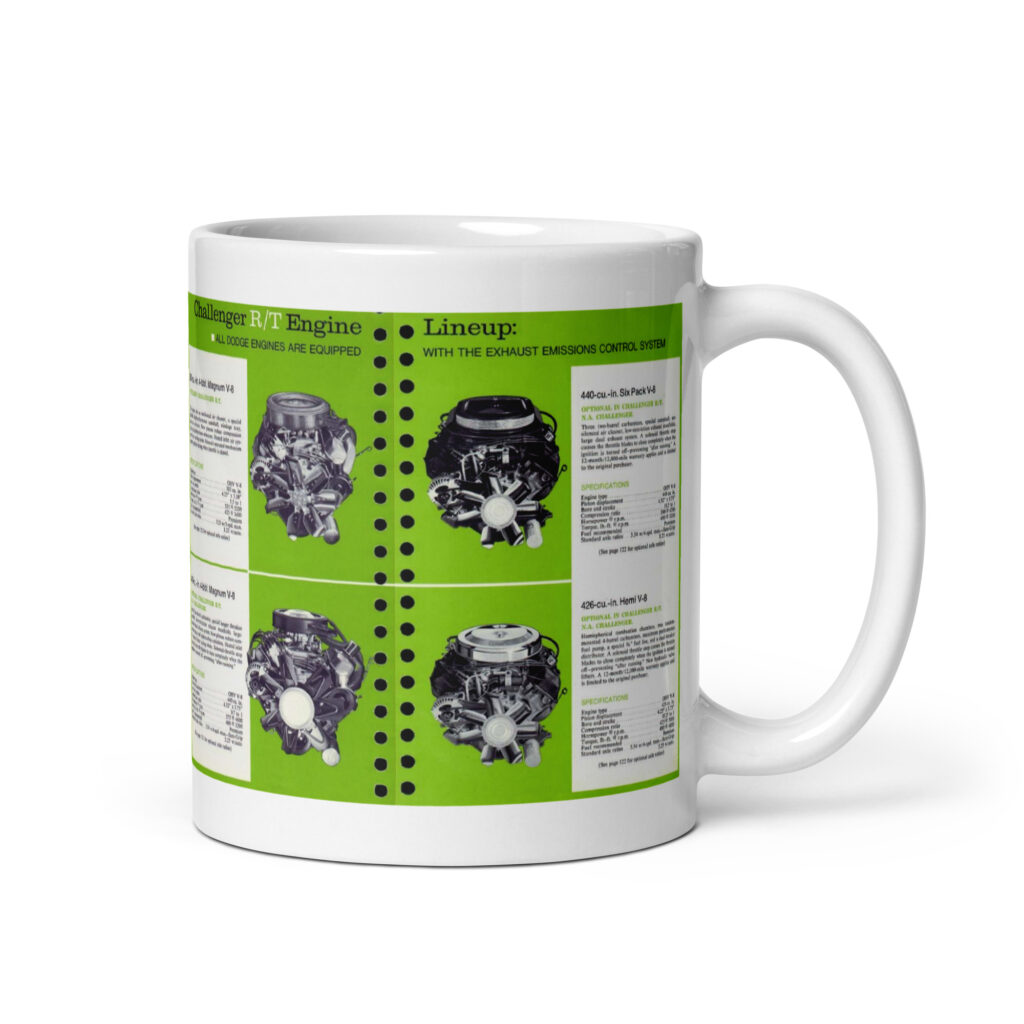 1970 Dodge Challenger Showroom Book Engine Choices Coffee Mug R/T 225 - 440 6