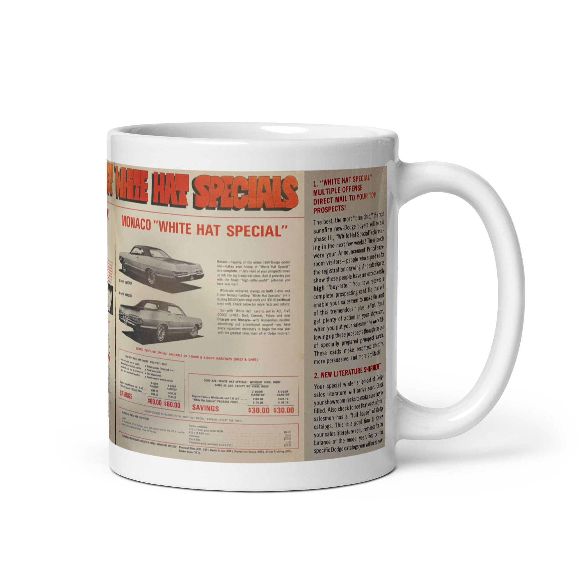 January to March 1969 Dealership White hat Special Info Sheets Coffee Mug - Image 3