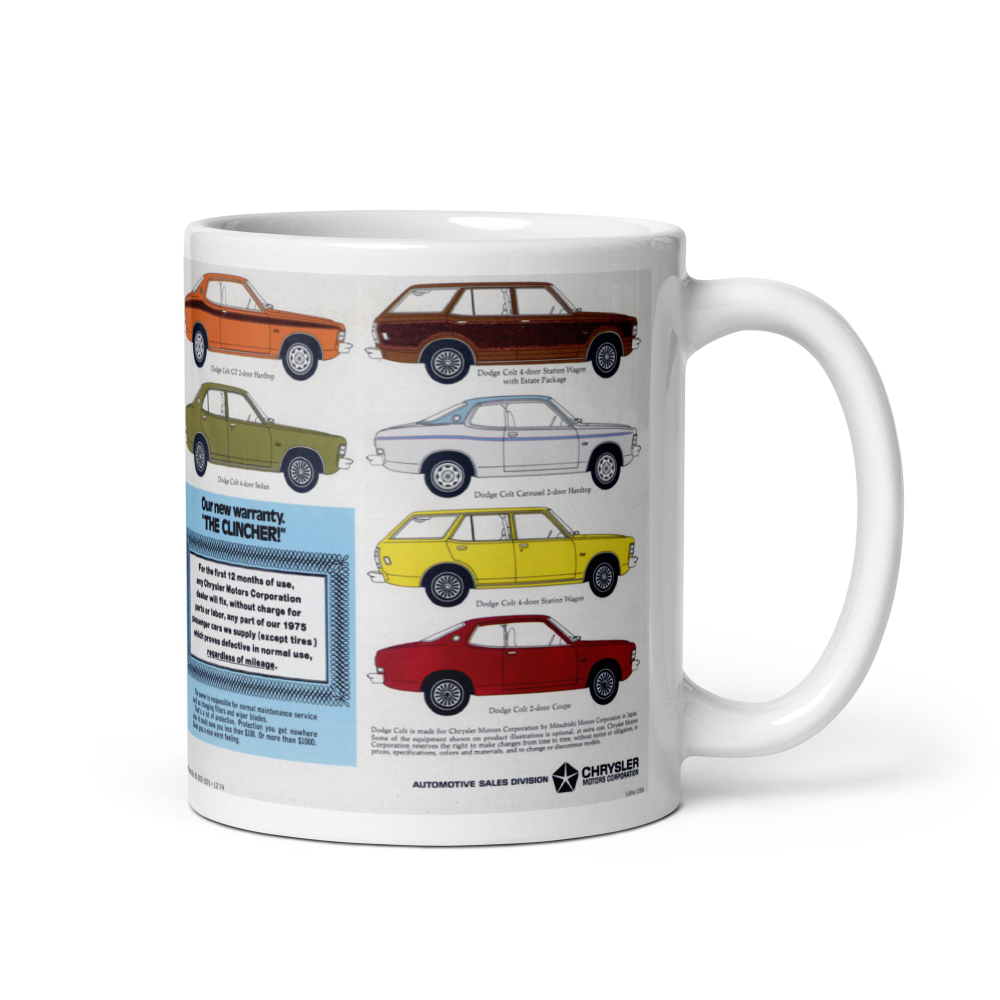 1975 Dodge Colt Sales Brochure Cover and All Models Coffee Mug - Image 3