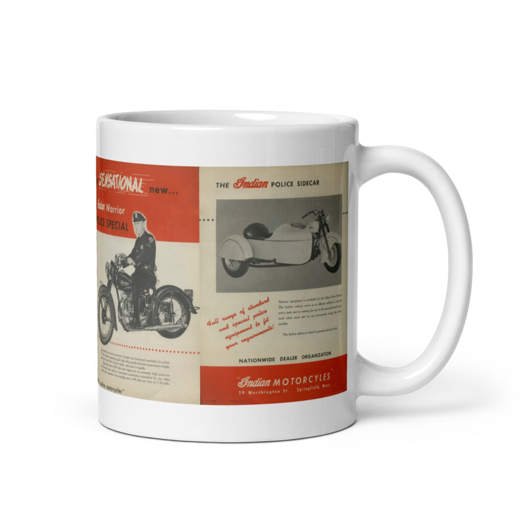 1949 Indian motorcycle Police Sales Brochure Coffee Mug Including Sidecar!