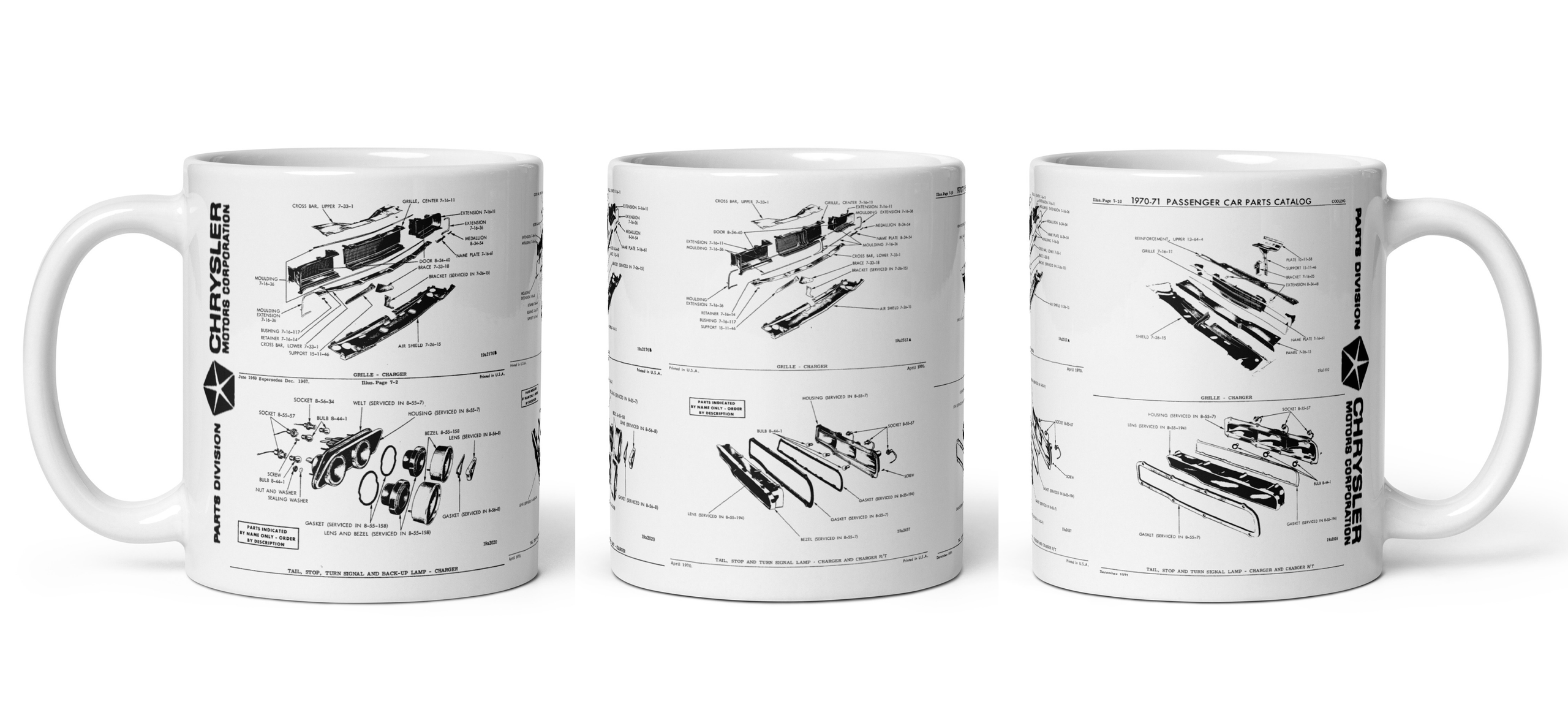 1968 1969 1970 Dodge Charger Parts Diagrams Coffee Mug Grilles and Tail Lamps R/T